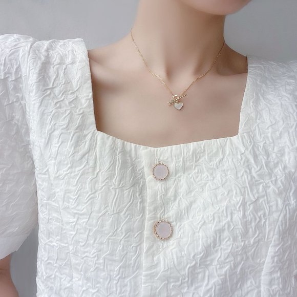 NEW 14K Gold Plated Love Heart Diamond Cupid Arrow Bar Circle Toggle Necklace - Picture 3 of 13